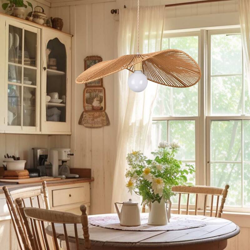 1 - Light Rattan Kitchen Island Pendant - Walnut - Walnut