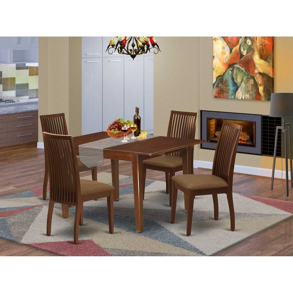 5-Piece Mahogany Finish Solid Wood Top - Rectangular Dining Room Set - Seats 4