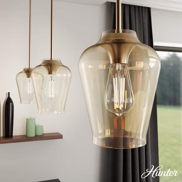slide 2 of 12, Hunter Vidria 1-Light Mini Pendant - Kitchen Island, Dining Room, Bedroom - Contemporary, Transitional Alturas Gold - Iridescent Glass