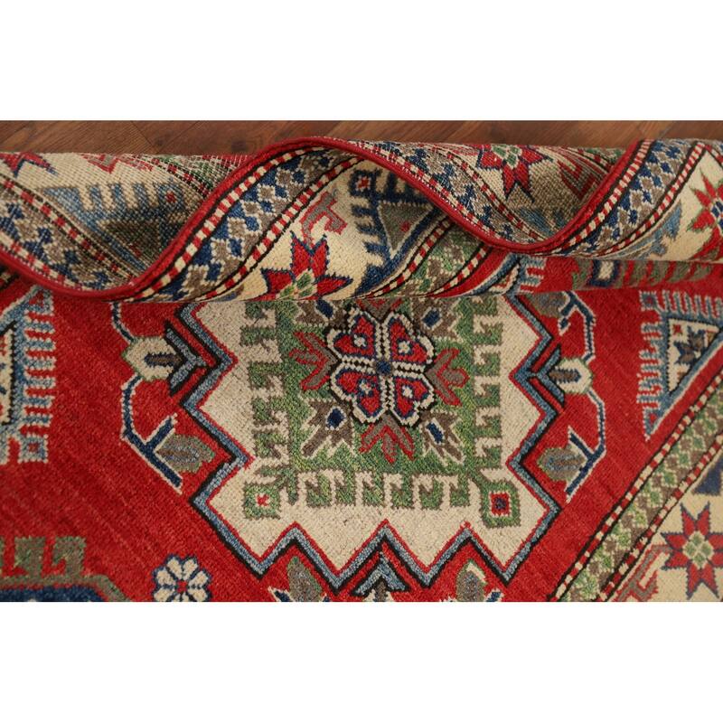 Kazak Accent Rug Handmade Traditional Red Wool Carpet - 3'3" x 5'6"