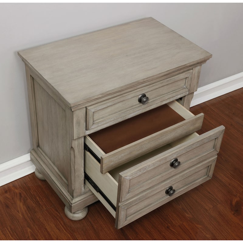Nahkohe Transitional Grey Solid Wood 2-Drawer Nightstand by Carbon Loft