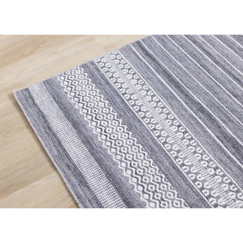 Grey Cream Recycled Striped Area Rug