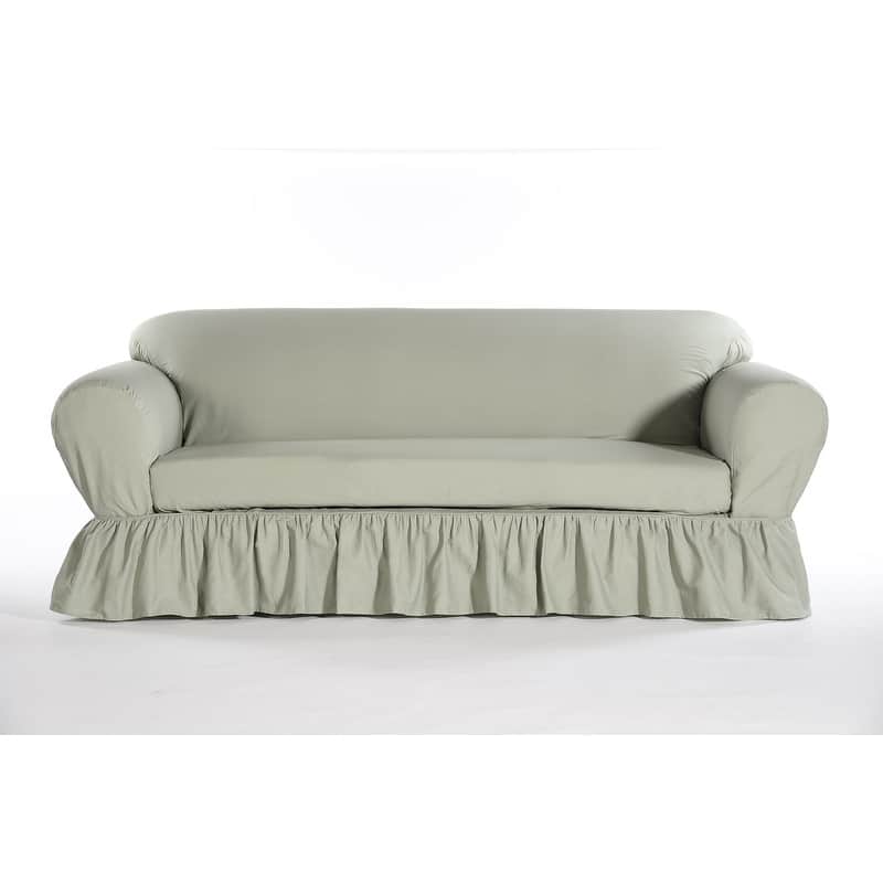 Washed cotton Ruffled 2 piece loveseat slipcover