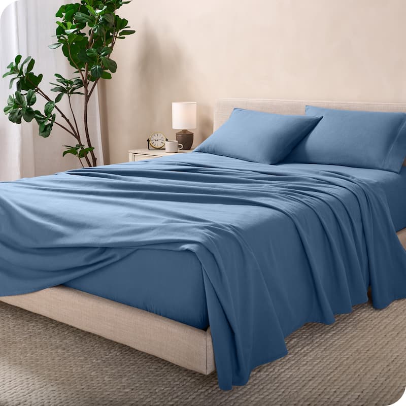 Bare Home Cotton Flannel Sheet Set - Velvety Soft Heavyweight - Twin XL - Coronet Blue