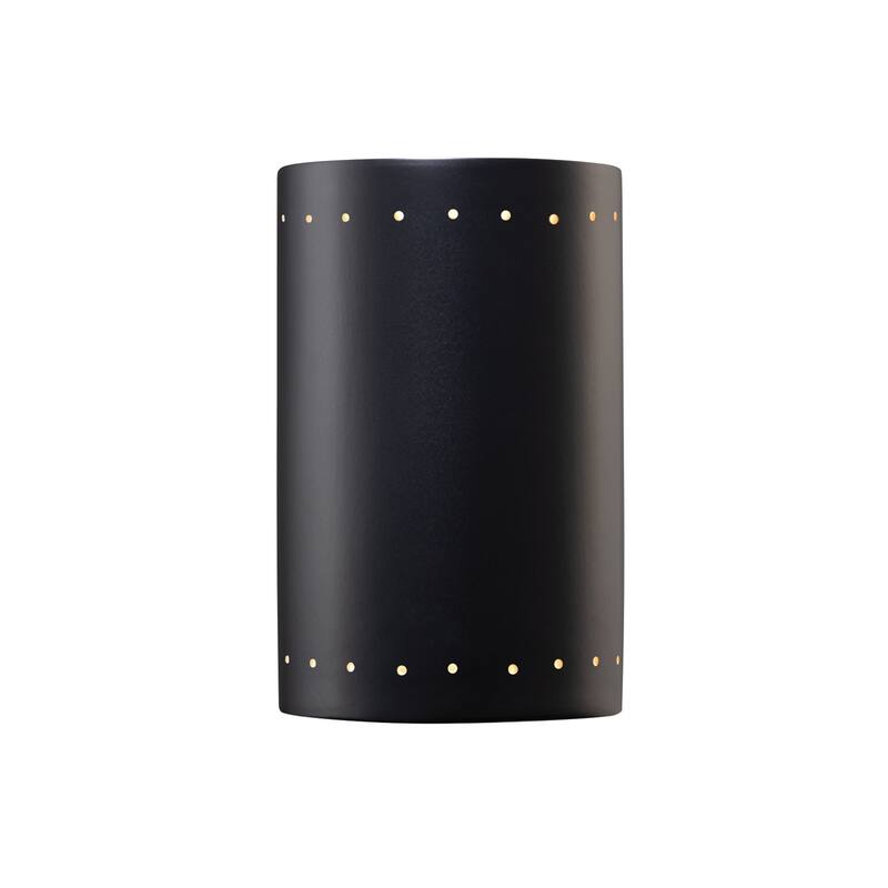Justice Design Ambiance - Large ADA Cylinder w/ Perfs - Closed Top (Outdoor) Wall Sconce - Carbon Matte Black - Carbon Matte Black