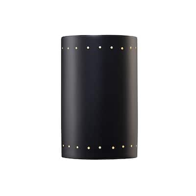 Justice Design Ambiance - Large ADA Cylinder w/ Perfs - Closed Top (Outdoor) Wall Sconce - Carbon Matte Black