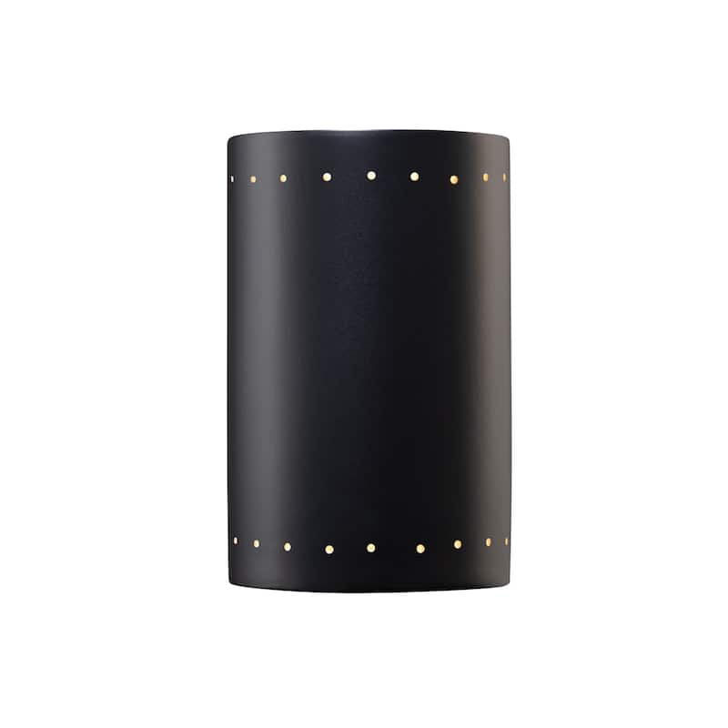Justice Design Ambiance - Large ADA Cylinder w/ Perfs - Closed Top Wall Sconce - Replaceable Bulb - Carbon Matte Black