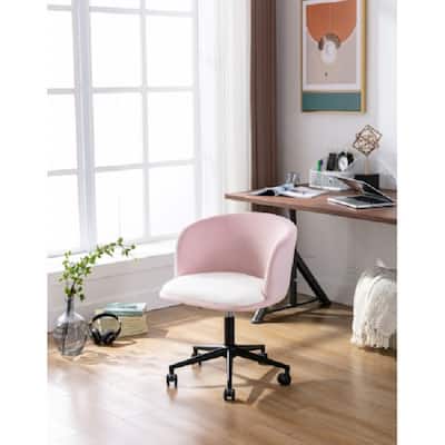 Velvet Material Accent Chair with Wheel Comfortable Living Room Chair Pink