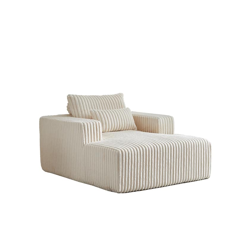 Beige Corduroy Sofa Lounge Chair with 2 Pillows