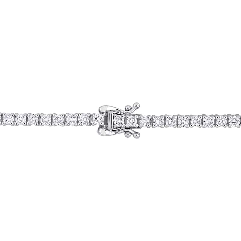 Miadora 14k White Gold 2 1/10ct TDW Diamond and Oval Sapphire Halo Station Tennis Bracelet
