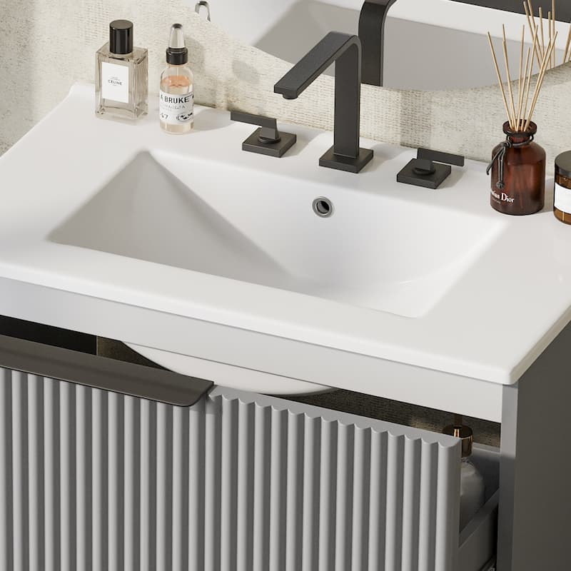 Freestanding Bathroom Vanity with Ceramic Sink and Drawers