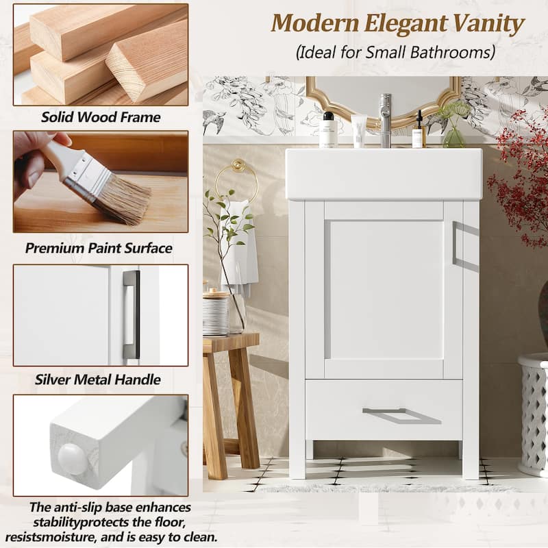 Bathroom Vanity with Ceramic Sink, Multifunctional Bathroom Storage Cabinet, Bathroom Vanities with 1 Drawer & 1 Door
