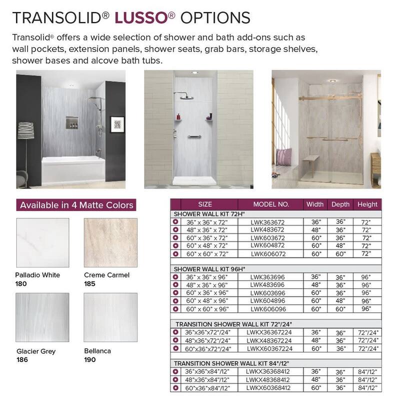 Transolid LWK483672 Lusso 72" H x 48" W x 36" D Three Wall Alcove