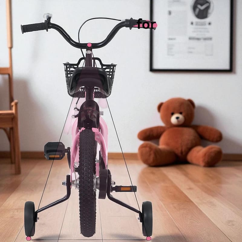 18 Inch Kids Bike with Training Wheels & Kickstand, Adjustable Saddle & Handlebar, Boys & Girls Ages 5-10