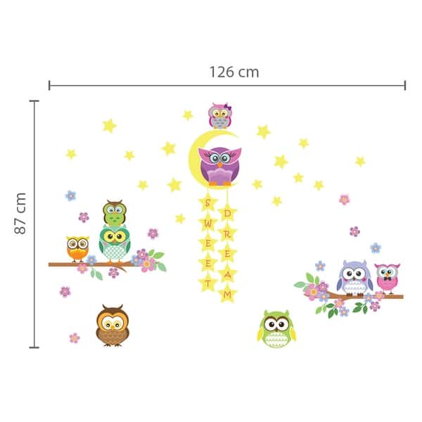 dimension image slide 1 of 3, Walplus Glow in Dark Owl Flower Tree Children Wall Sticker Nursery Decor