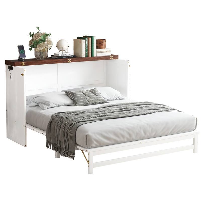 Murphy Bed Cabinet with Storage Drawer and Charging Station, USB Port