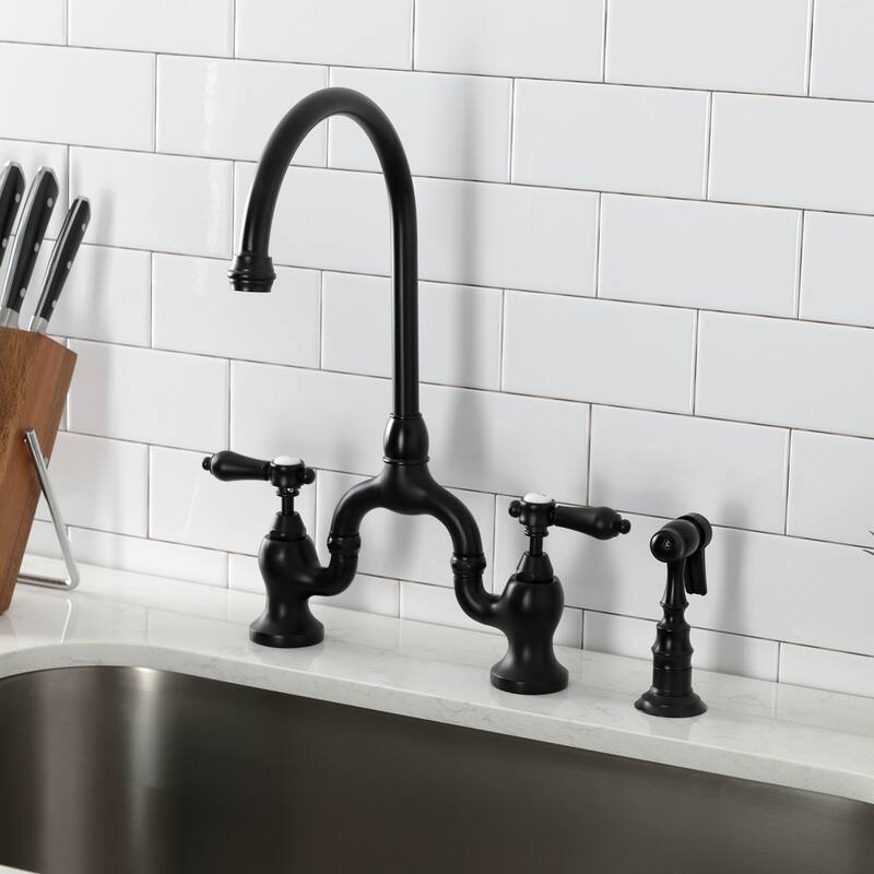 Kingston Brass Heirloom Bridge Kitchen Faucets with Brass Sprayer