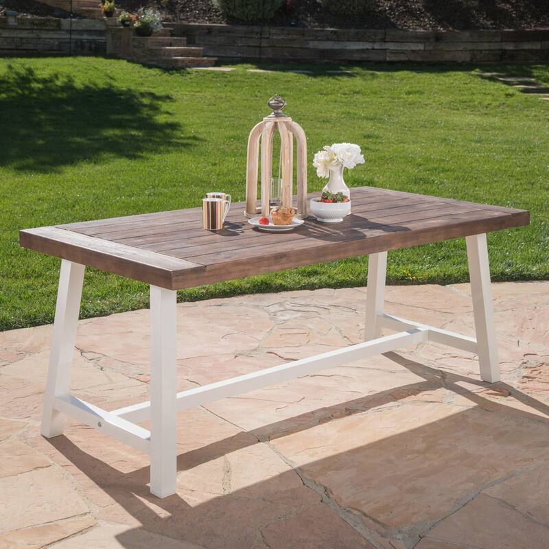 Outdoor Dark Brown Sandblast Finish Acacia Wood Dining Table