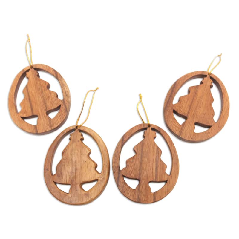 Novica Handmade Christmas Tree Silhouette Wood Ornaments (Set Of 4)