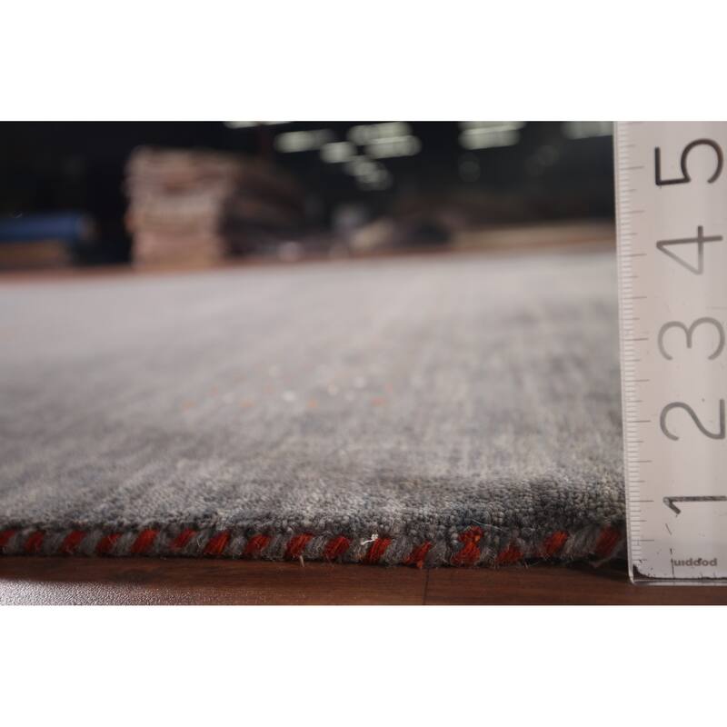 Gray & Brown Striped Gabbeh Indian Area Rug Handmade Wool Carpet - 8'2"x 9'6"