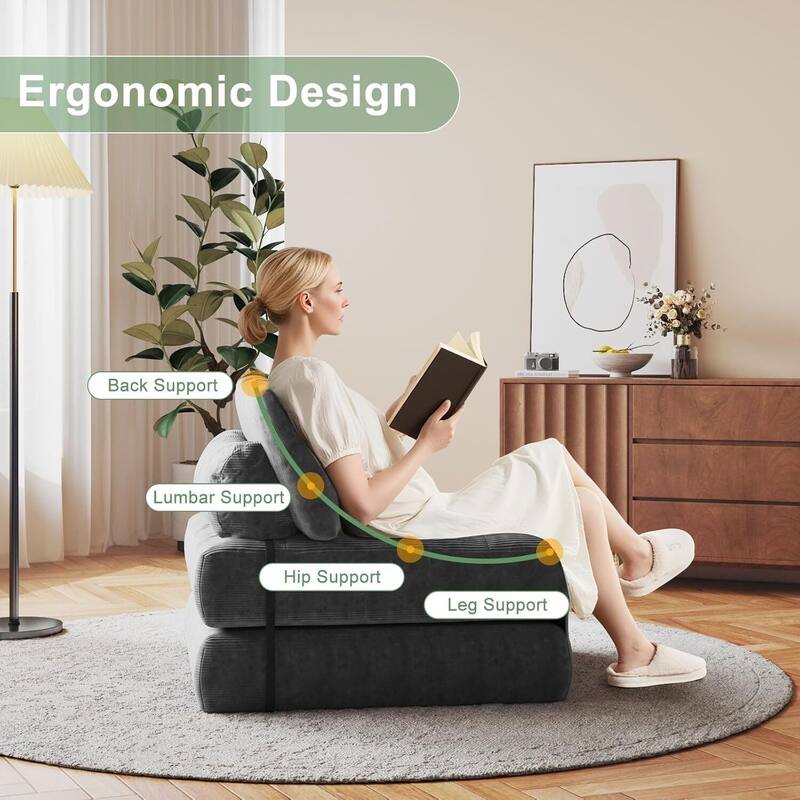 Portable Full Floor Folding Sofa Bed, Convertible Sleeper Chair for Living Room