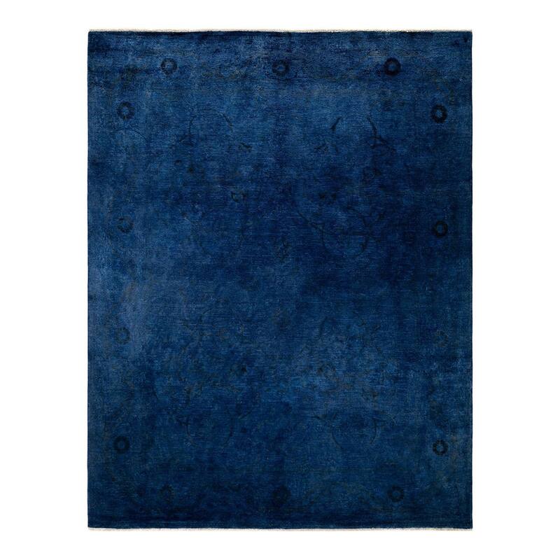 Overton Hand Knotted Wool Vintage Inspired Modern Contemporary Overdyed Blue Area Rug - 7' 10" x 10' 1"