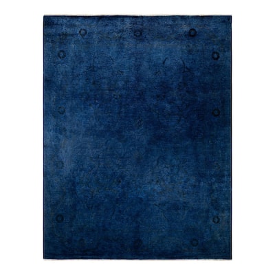 Overton Hand Knotted Wool Vintage Inspired Modern Contemporary Overdyed Blue Area Rug - 7' 10" x 10' 1"
