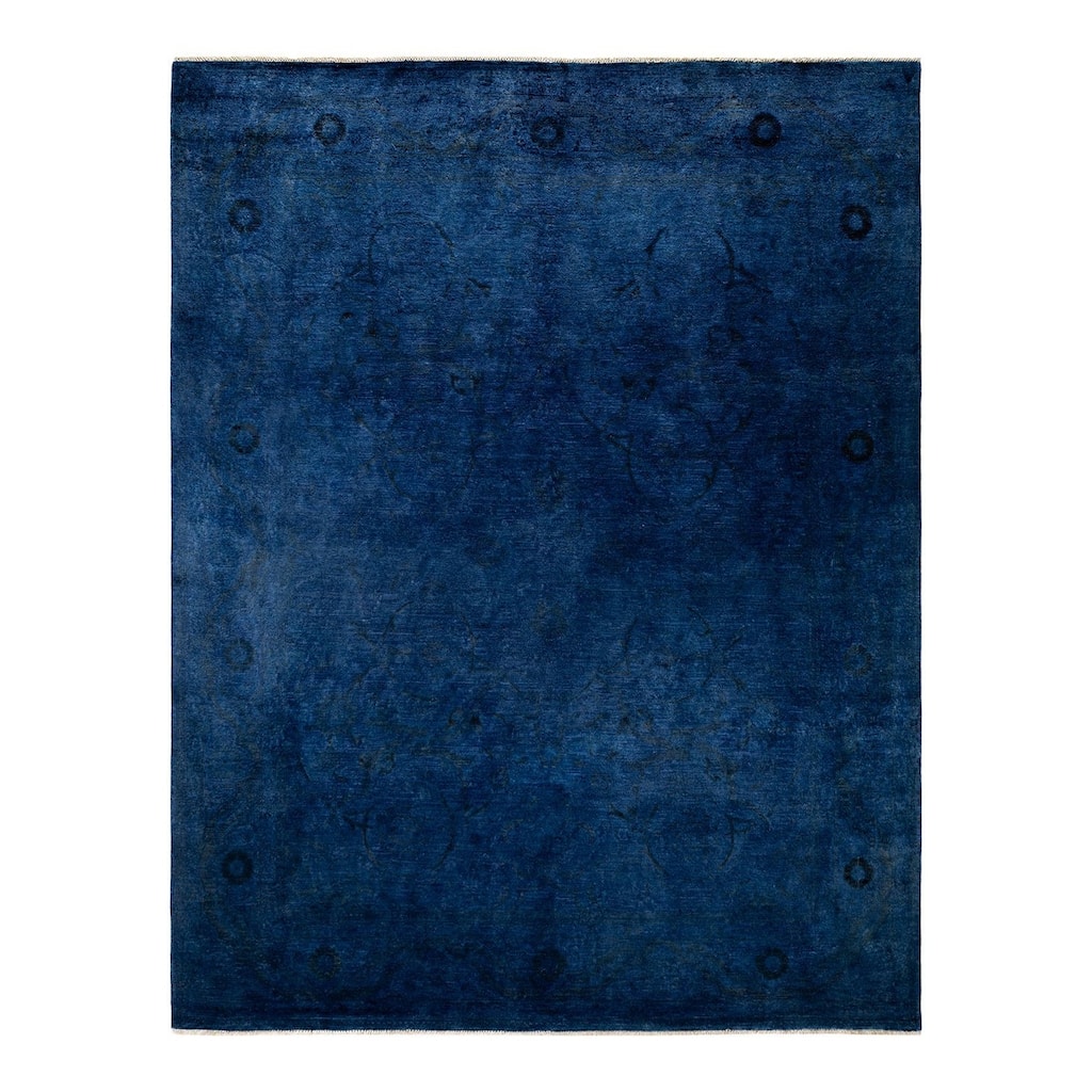 Overton Hand Knotted Wool Vintage Inspired Modern Contemporary Overdyed Blue Area Rug - 7' 10" x 10' 1"