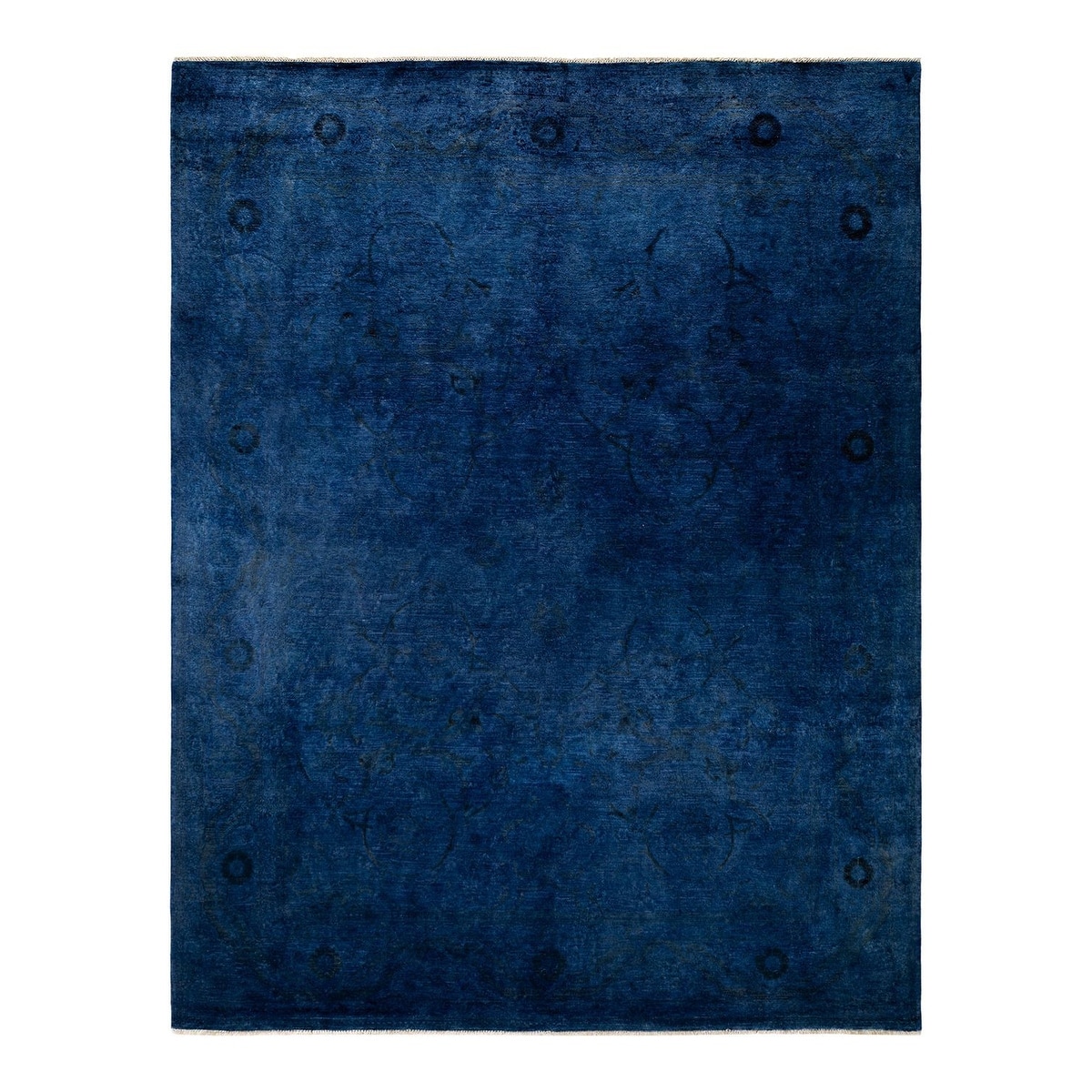 Overton Hand Knotted Wool Vintage Inspired Modern Contemporary Overdyed Blue Area Rug - 7' 10" x 10' 1"