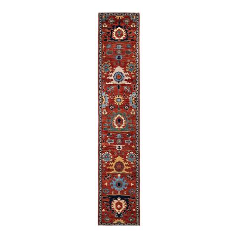 Hand Knotted Traditional Tribal Wool Orange Area Rug - 2' 9" x 14' 9"