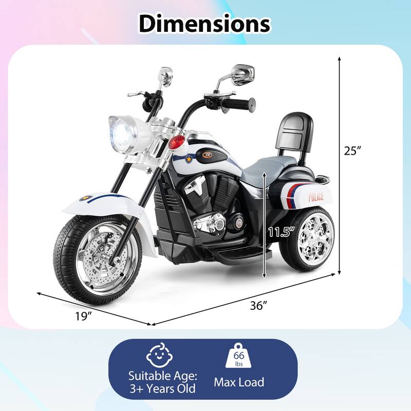 Gymax 6V Electric Kids Motorcycle 3-Wheel Ride On Toy w/ Adjustable