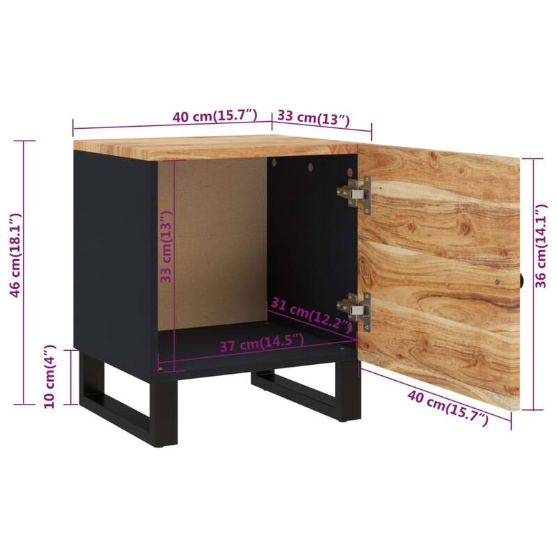 vidaXL Bedside Cabinet 15.7"x13"x18.1" Solid Wood