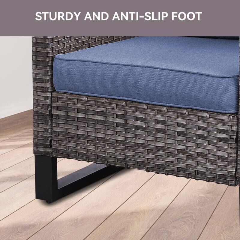 Outdoor 3-Seat Patio Wicker Sofa Grey - Blue