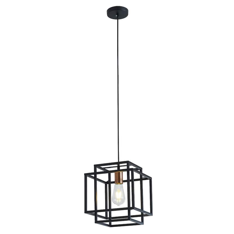 Modern Black Finish Rectangle Iron Frame Pendant Light