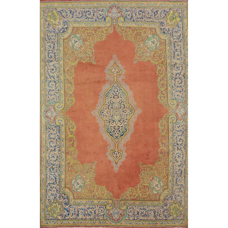 Hand Knotted Oriental 100% Wool Carpet Traditional Floral Oranges & Rust Kerman Area Rug - 12' 0'' X 8' 9''