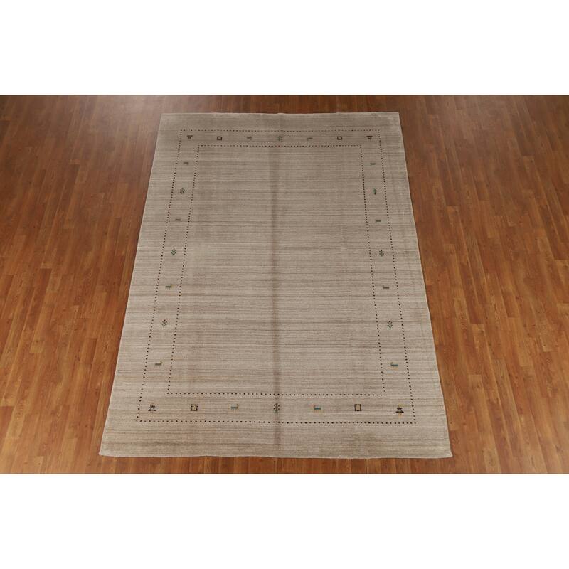 Hand Knotted Oriental 100% Wool Carpet Tribal Tribal Beige & Ivories Gabbeh Area Rug - 9' 5'' X 6' 7''