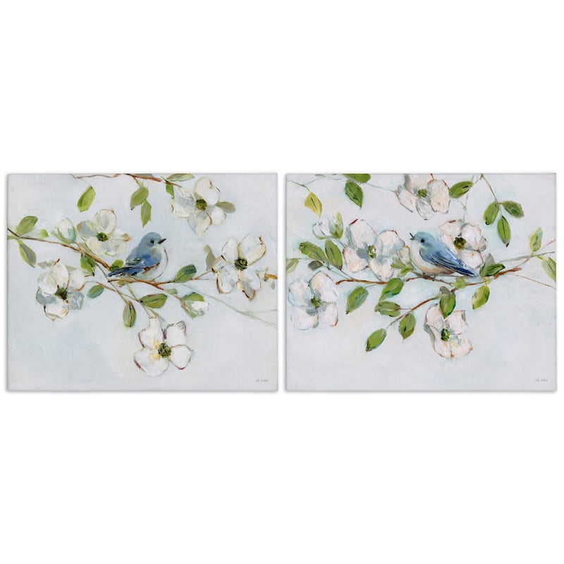 Stupell Perched Bluebirds on Branch Canvas Wall Art Design By Sally Swatland (Set of 2) - 30 x 24