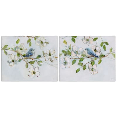 Stupell Perched Bluebirds on Branch Canvas Wall Art Design By Sally Swatland (Set of 2)