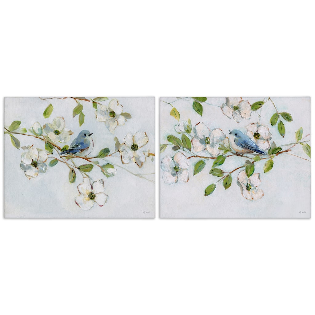 Stupell Perched Bluebirds on Branch Canvas Wall Art Design By Sally Swatland (Set of 2)