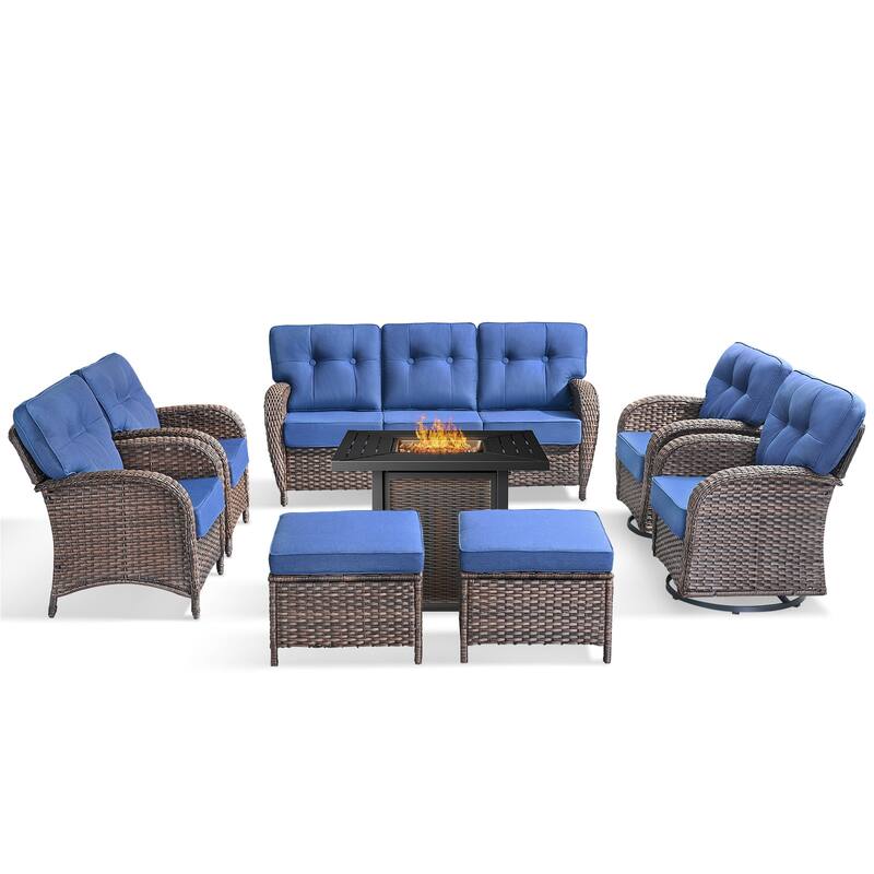 Pocassy Outdoor 30 In Fire Table with Sofa Swivel Patio Chair Set