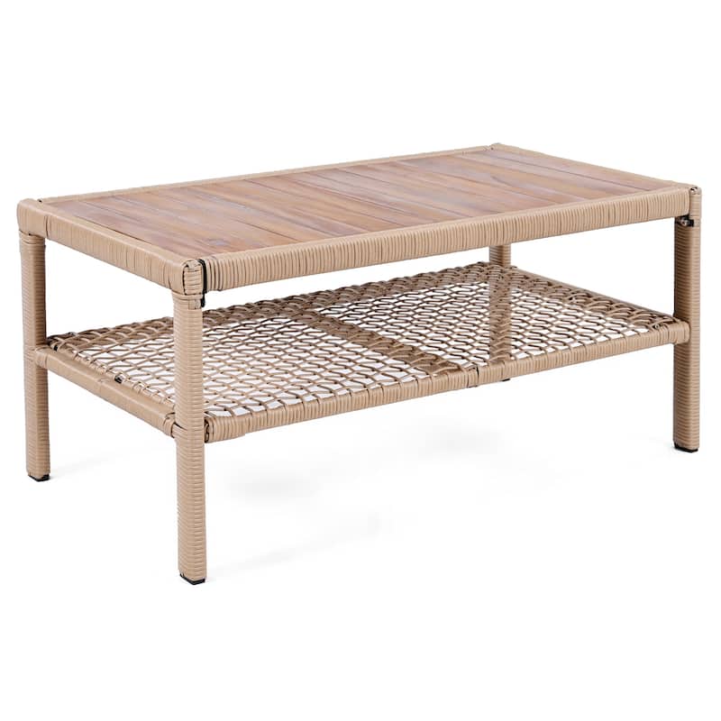 4 Pieces Patio Sofa Furniture Set 3-seater Sofa, 2 Swivel Chairs and Solid Wood Tabletop Coffee Table, Outdoor Conversation Set
