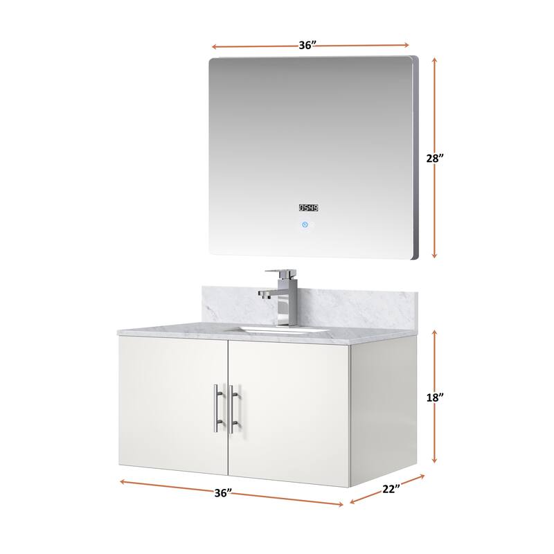Geneva Bath Vanity with Carrara Marble Top, Sink & Mirror