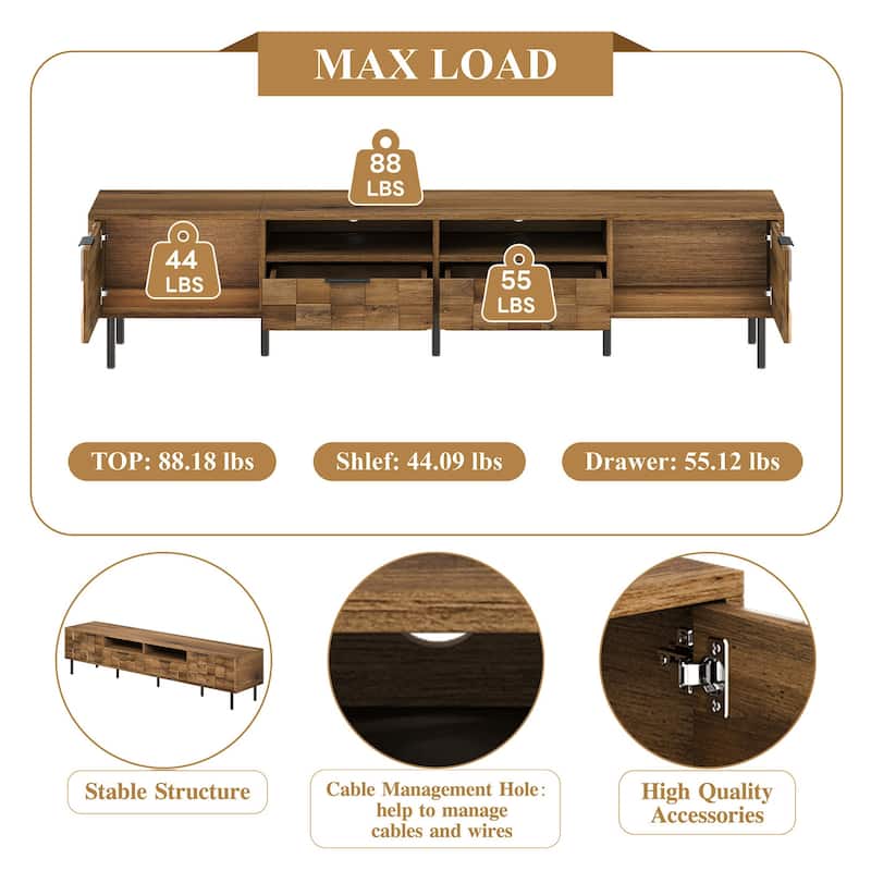 Rattan with Solid Wood Legs TV Stand for TVs up to 85 in - n/a