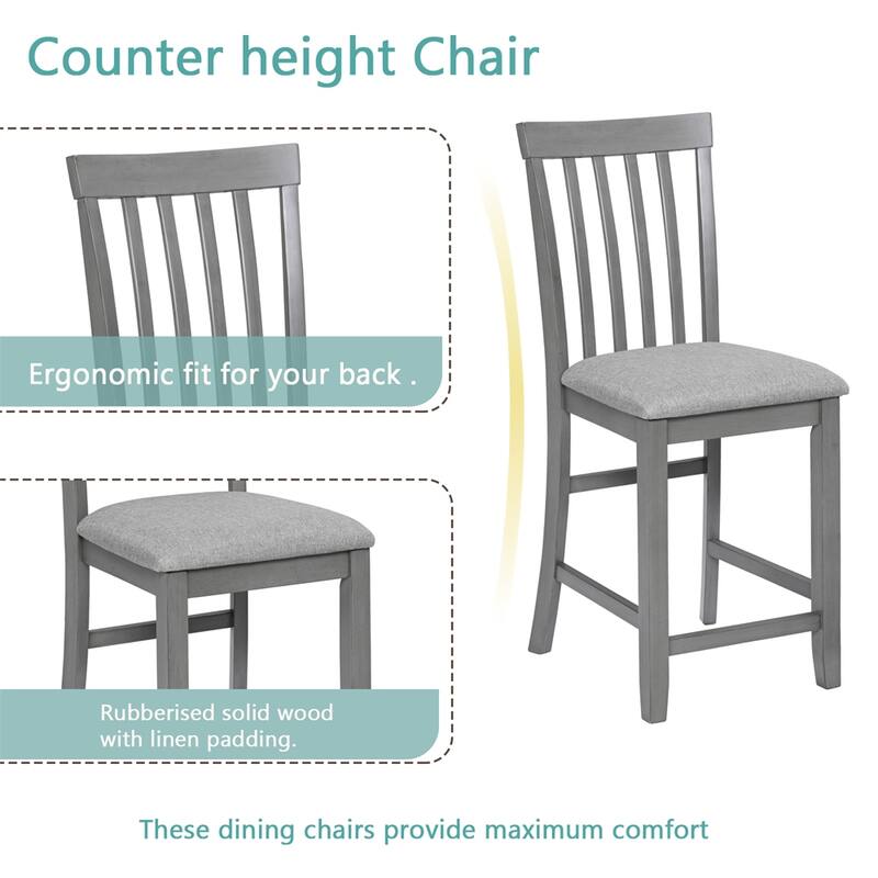 5-piece Wood Dining Counter Height Table and Chair Set