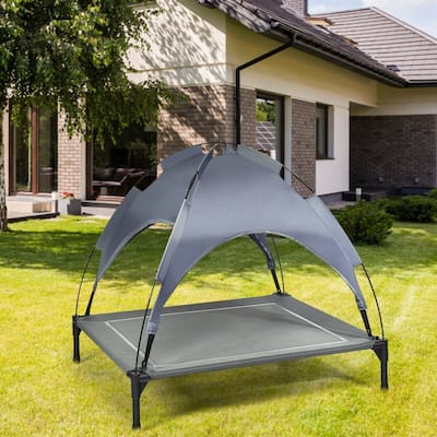 Portable Elevated Outdoor Pet Bed with Removable Canopy Shade - 35.5" x 32" x 34" (L x W x H)