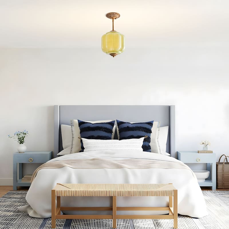 Starsky 1-Light Retro Pumpkin Shaped Glass Pendant Light - Green