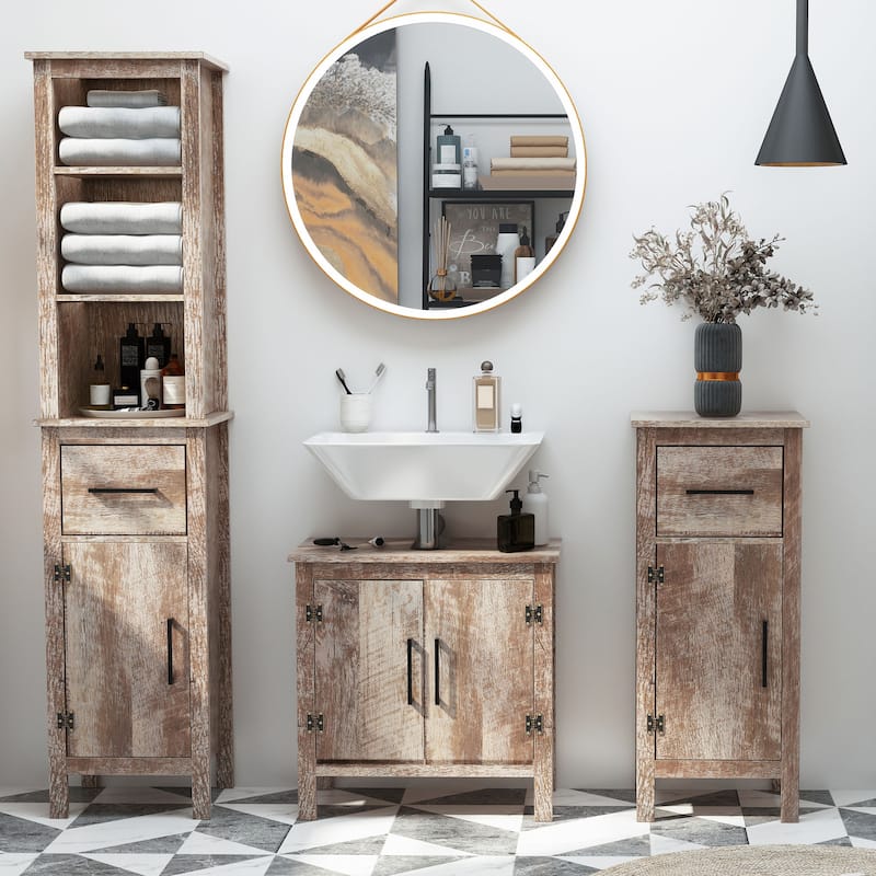 Barnwood Particleboard Bathroom Storage Cabinet with ‘U’ Cut-Out Design for Sink - 23.5" L x 11.75" W x 23.5" H