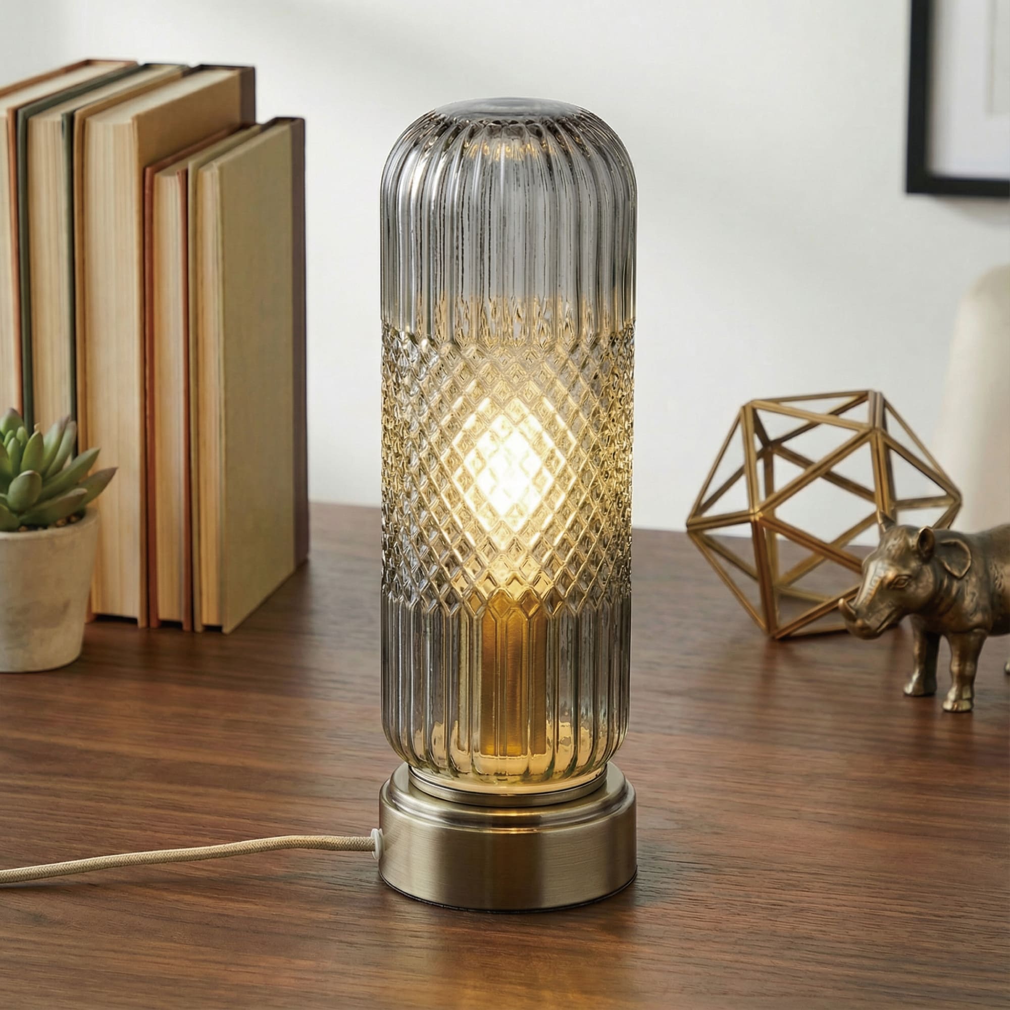 11.6'' Touch Control Glass Table Lamp with Antique Bronze Base, UL Listed, bulb not included - Bedside & Accent Lamp