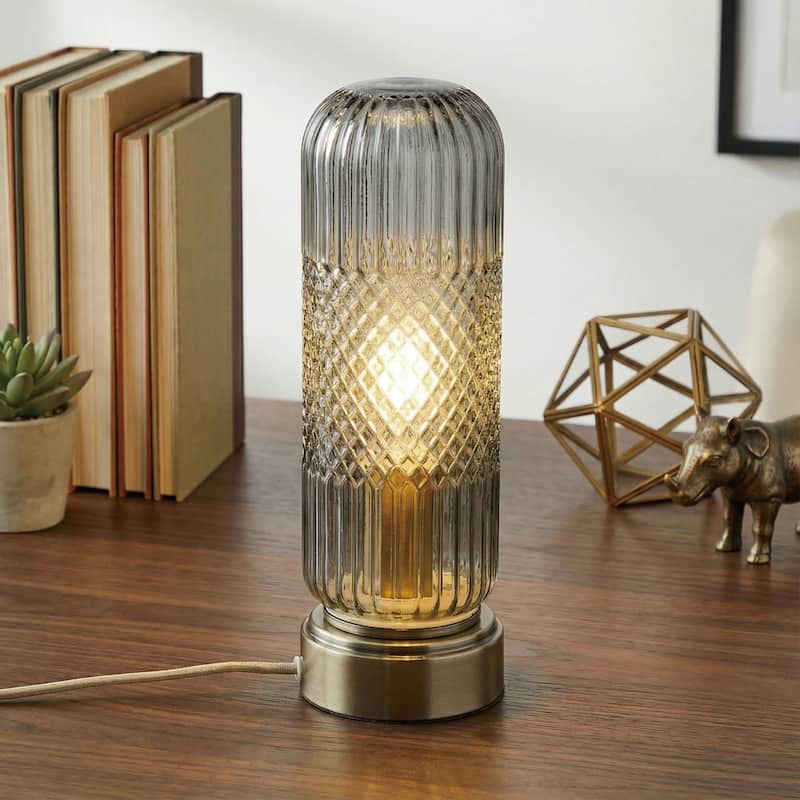 11.6'' Touch Control Glass Table Lamp with Antique Bronze Base, UL Listed, bulb not included - Bedside & Accent Lamp - Smoky Grey
