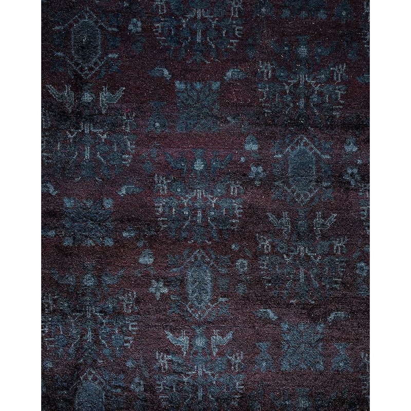Overton Hand Knotted Wool Vintage Inspired Modern Contemporary Overdyed Black Area Rug - 8' 1" x 10' 3"